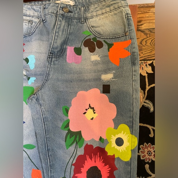 Misslook painted floral distressed jeans - Picture 2 of 6